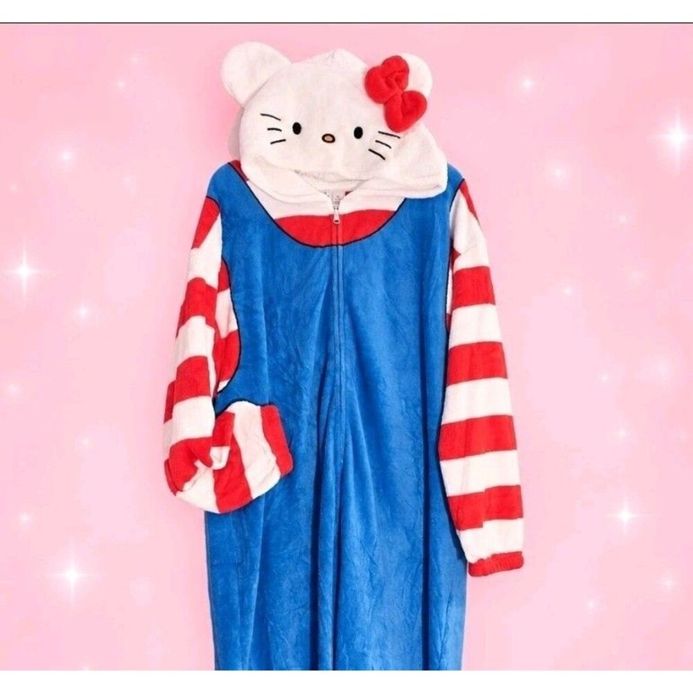 Hello Kitty Sanrio Adult XL Plush Hooded Union Suit Halloween Costume Pajama C56